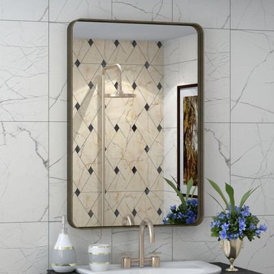 16x24 Bronze Bathroom Mirror, Rounded Rectangle Bronze Frame Mirror, Brushed ...
