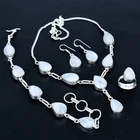 Rainbow Moonstone Pear Gemstone 925 Sterling Silver Necklace Jewelry Set VJ-1148