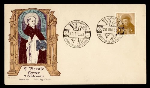 DR WHO 1955 SPAIN FDC ST VICENTE FERRER CACHET M68135