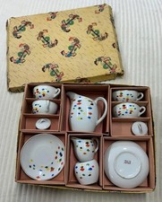 Porcelain Tea Set Japan Multicolor Diamond Hand Painted Original Box 1950s-60s