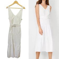 Ann Taylor Tiered Belted Midi Dress Size 14 White Bridal Capsule Resortwear NWT