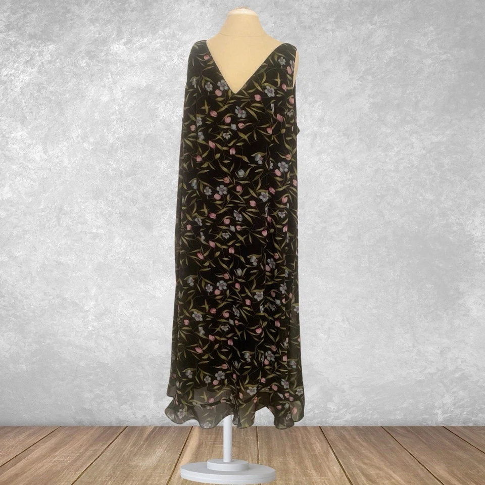 VTG 90s Y2K Plus Sz 20W Maxi Dress Black Floral Cottagecore Grunge Whimsigoth - Image 3 of 4