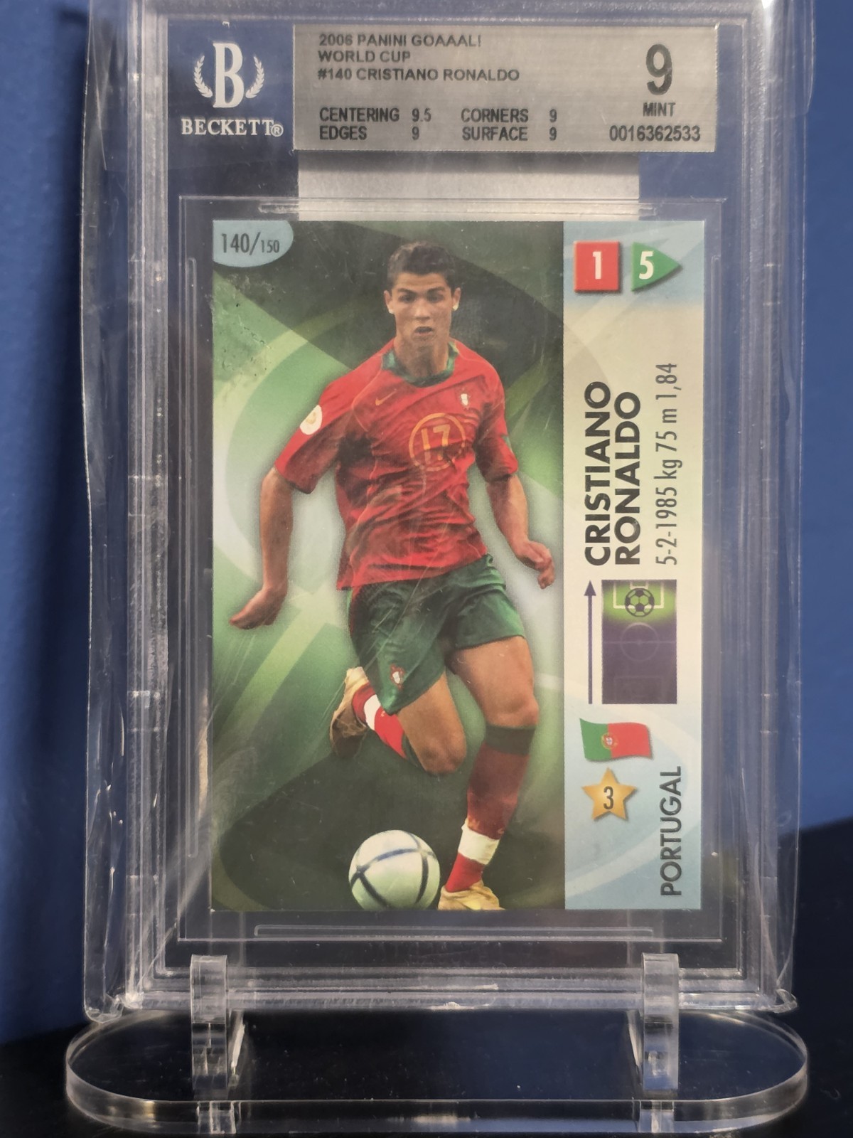 2006 Panini GOAAAL World Cup Ronaldo #140 Cristiano Ronaldo BGS 9 MinT Rookie WC