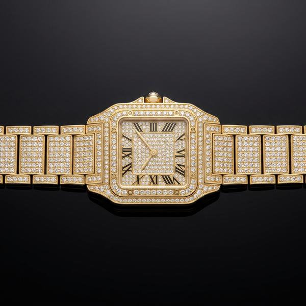 Reloj de lujo dorado con cristales para hombre, cuadrado, cuarzo 4