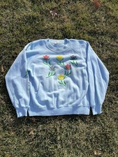Ladies L Women  s Sweatshirt Flowers Tulips Floral Crewneck 90s Vintage Spring