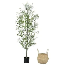 Faux Olive Tree 6FT Silk Plant Artificial Indoor, 6 FT 6FT(with wicker basket)