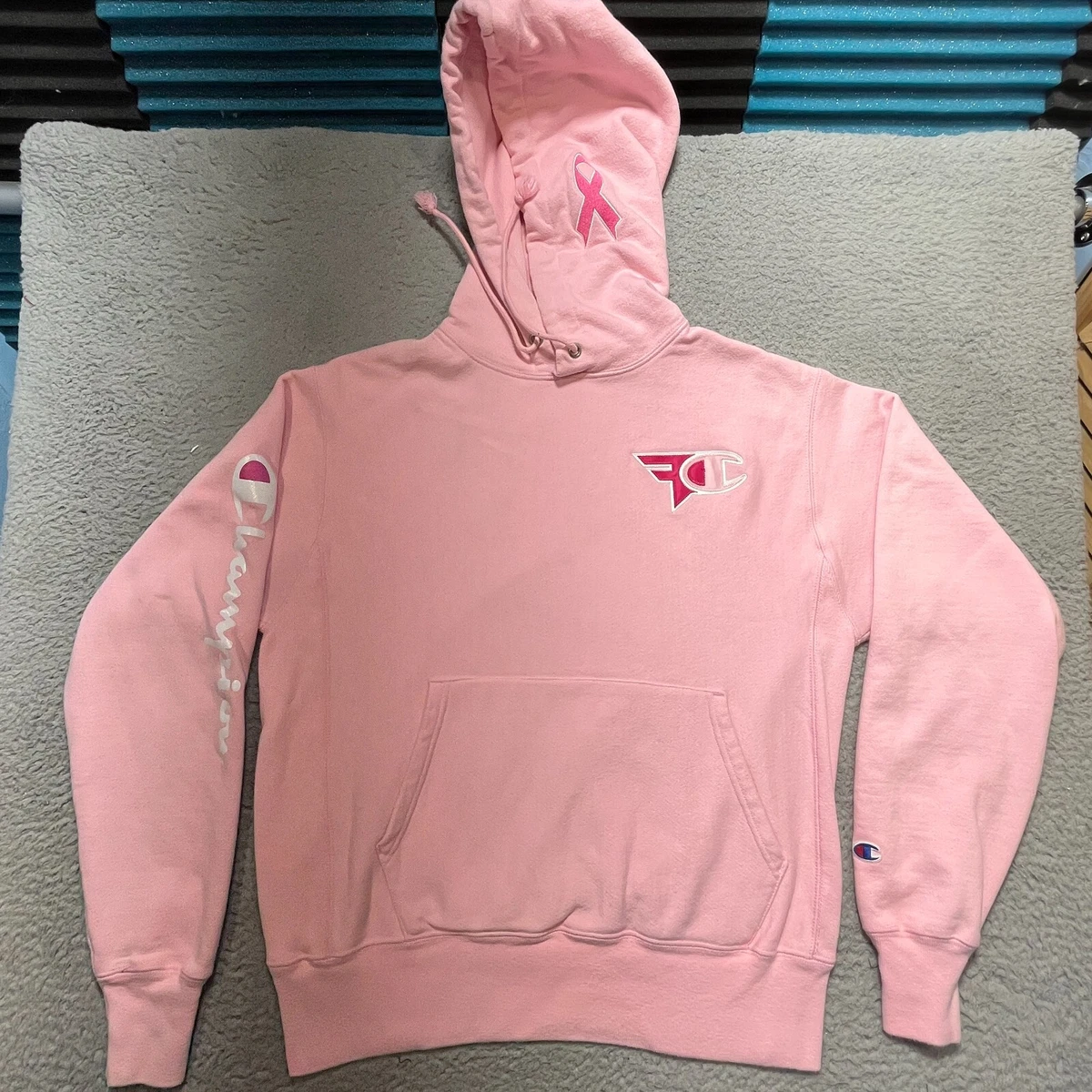 Champion x FaZe Clan Hoodie Mens Med Pink Reverse Weave Breast Cancer  Awareness | eBay