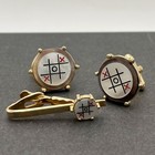 Vintage Tic Tac Toe Mother of Pearl by SHEILDS 5TH AVE. Cufflinks & Tie Clip Set — photo 1