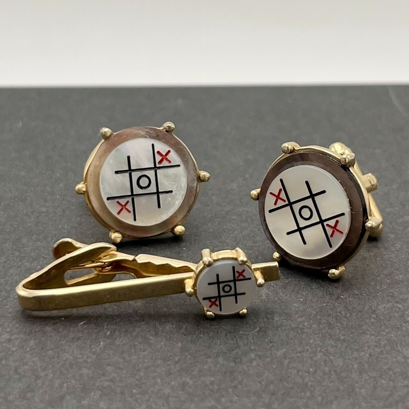 Vintage Tic Tac Toe Mother of Pearl by SHEILDS 5TH AVE. Cufflinks & Tie Clip Set