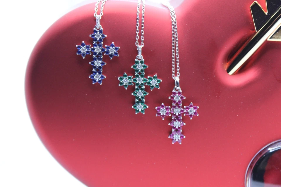 CROCE ARGENTO DONNA INCASTRO FIORE ZIRCONI COLORATI MM 20X27 MM 2 EXPLOIT - Immagine 2 di 4