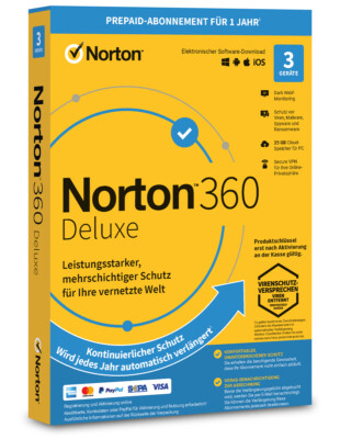 Norton 360 Deluxe 3 Geräte 1 Jahr PC/Mac/Android/iOS 2025 Internet Security KEY