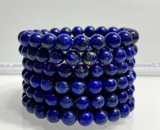 Wholesale 6pcs Natural 8mm Blue Egyptian Lapis Lazuli Gems Stretch Bracelet 7.5"