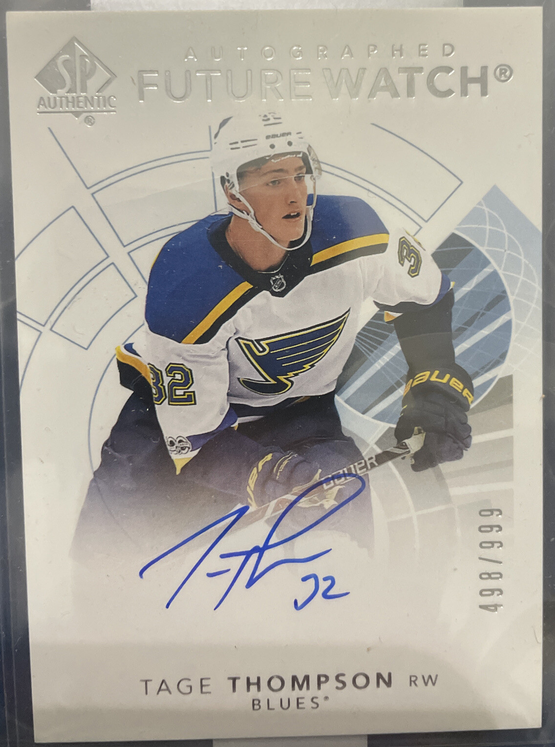 2017-18 SP Authentic #169 Tage Thompson Future Watch Auto Rookie Card /999 Sabre