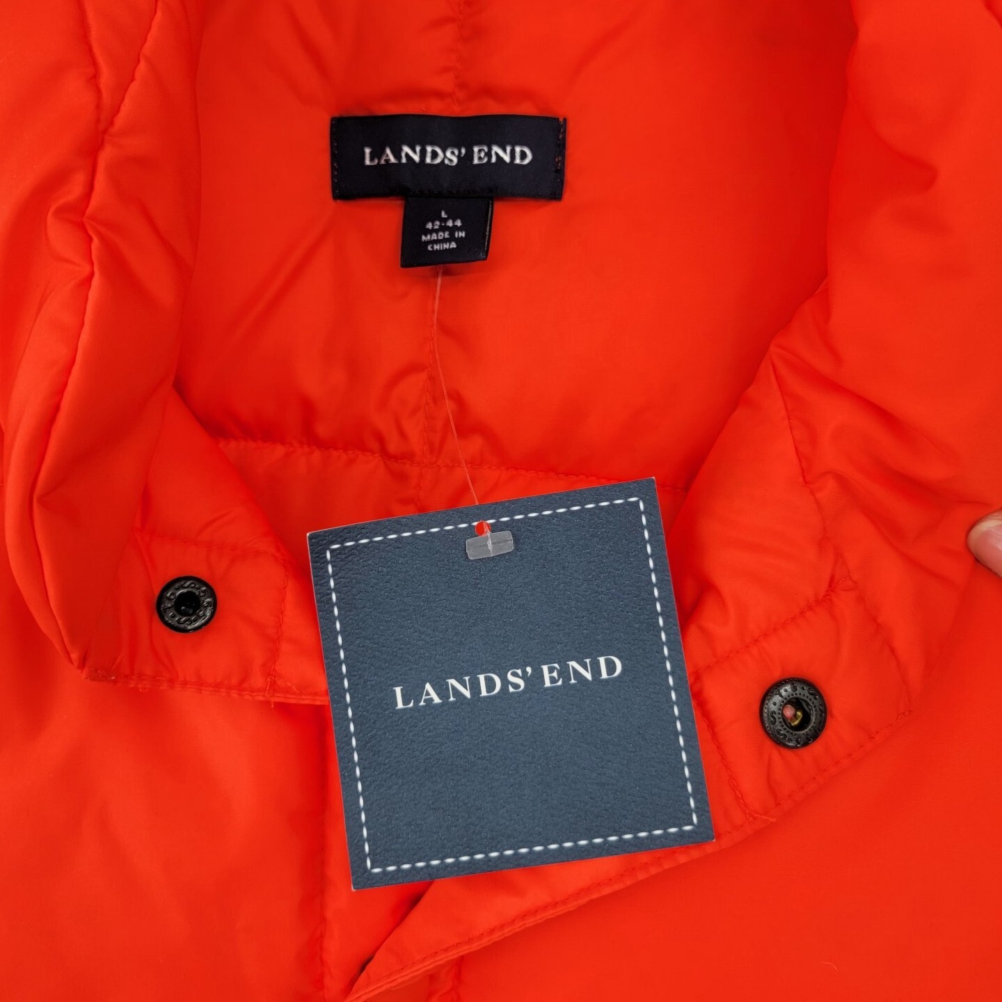 Lands End Goose Down Quilted Puffer Vest NWT Mens Large Orange Packable