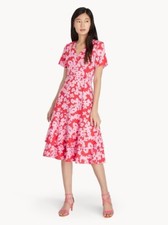 Pomelo Purpose Women's 100% Cotton V-Neck Wrap Floral Dress - Red - Size XS