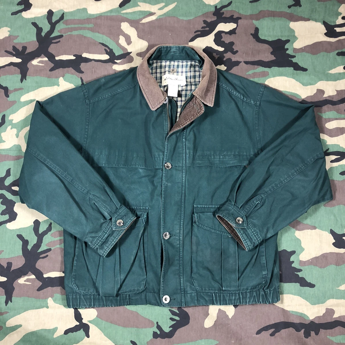 vintage 90s eddie bauer chore coat jacket size small green lined bomber
