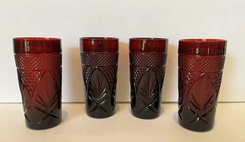 4 Vintage Luminarc Cristal D'Arques Durand Ruby Red Tumbler Glass France