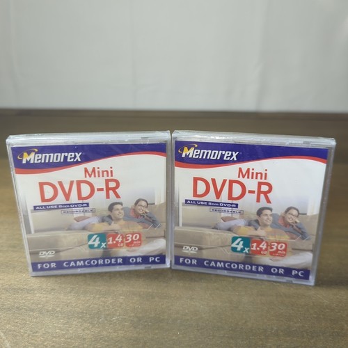 2x Memorex Mini DVD-R 4X 1,4 GB 30 Min beschreibbar neu versiegelt für Camcorder & PC