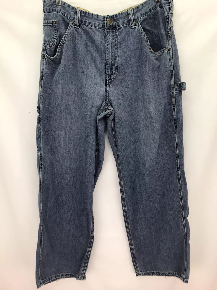 Mens Timberland Blue Distressed Faded Stained Carpenter Jeans Size