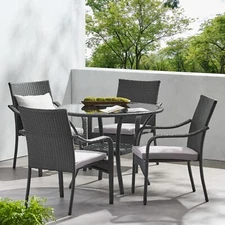 Jeremy Outdoor Wicker 5 Piece Dining Set with Cushion, Gray and Light Gray