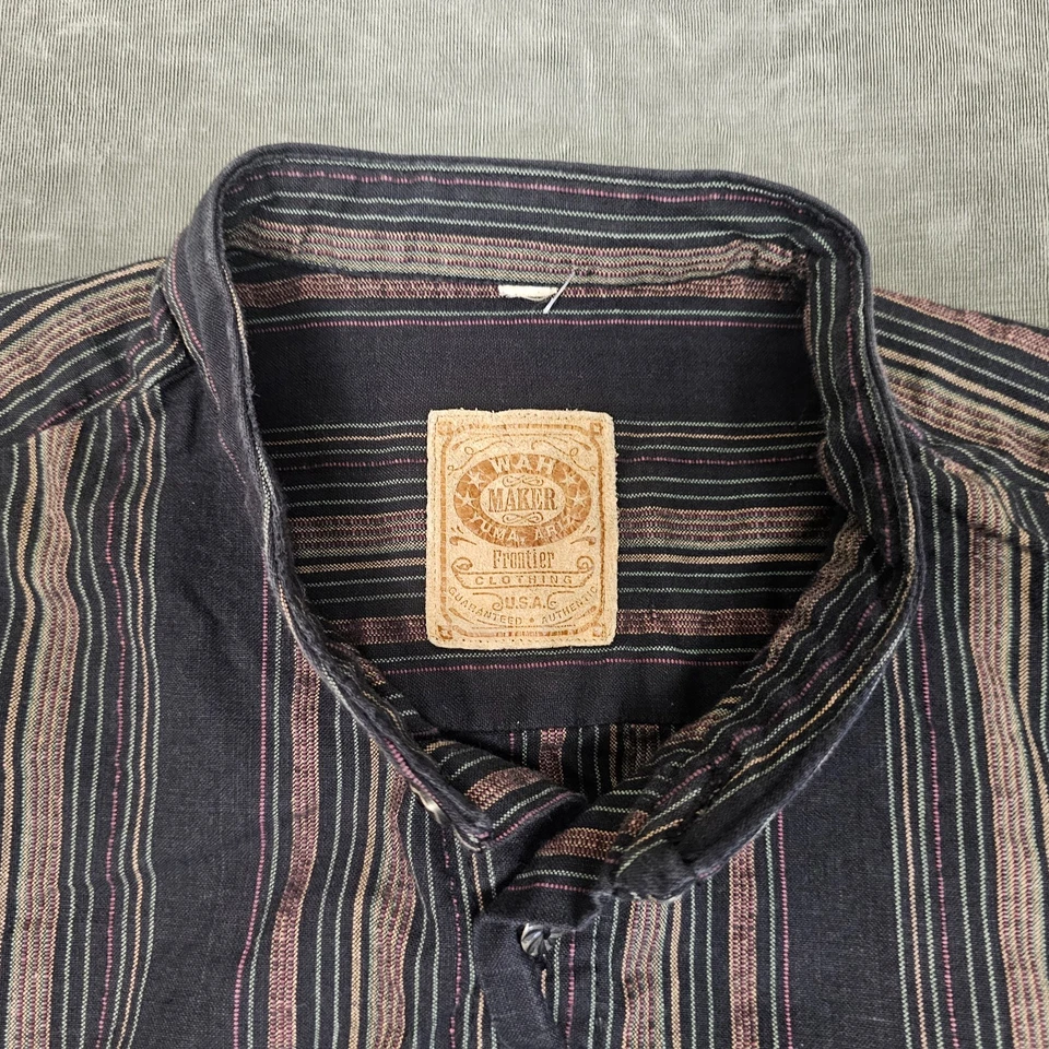 Винтажная мужская рубашка Wah Maker большая черная коричневая в полоску Frontier Western - Изображение 2 из 4