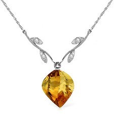 11.77 CTW 14K Solid White gold Necklace 16-24" Diamond Twisted Briolette Citrine