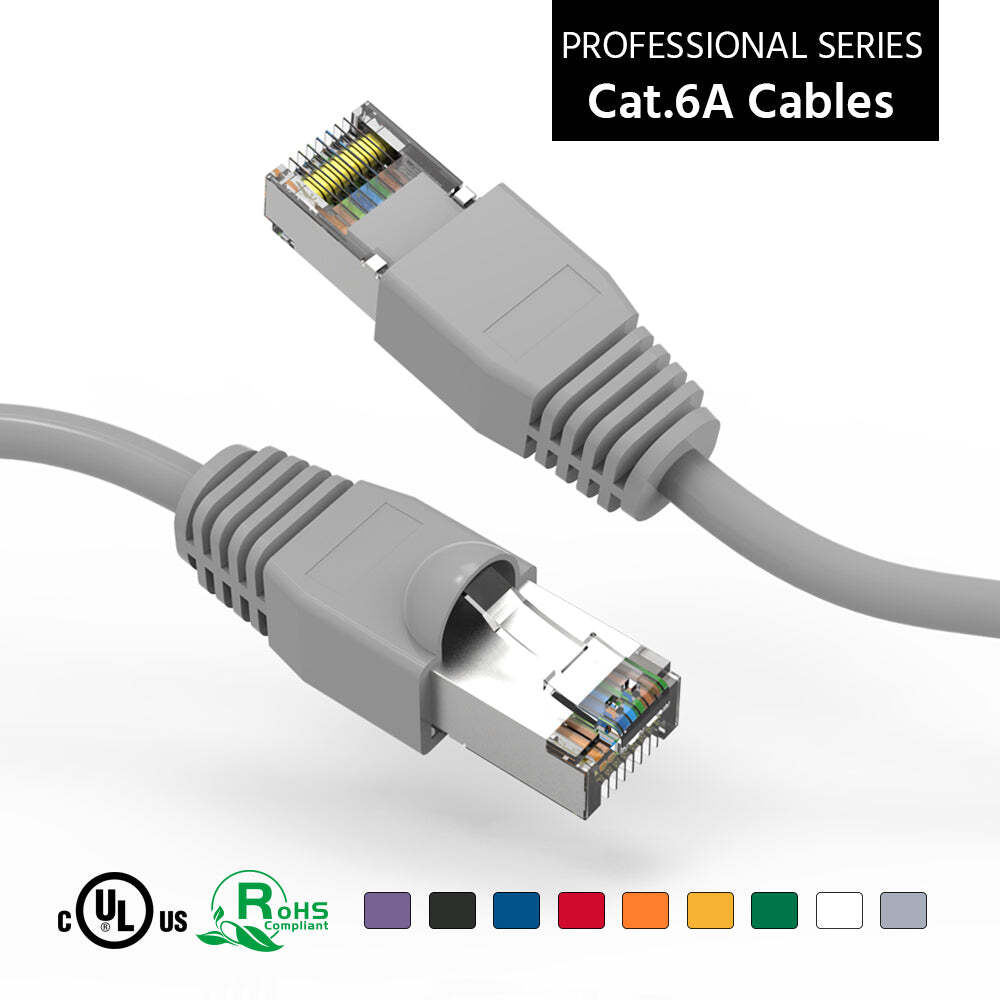 10Ft CAT6A Shielded SSTP Ethernet Network Booted Cable in Gray