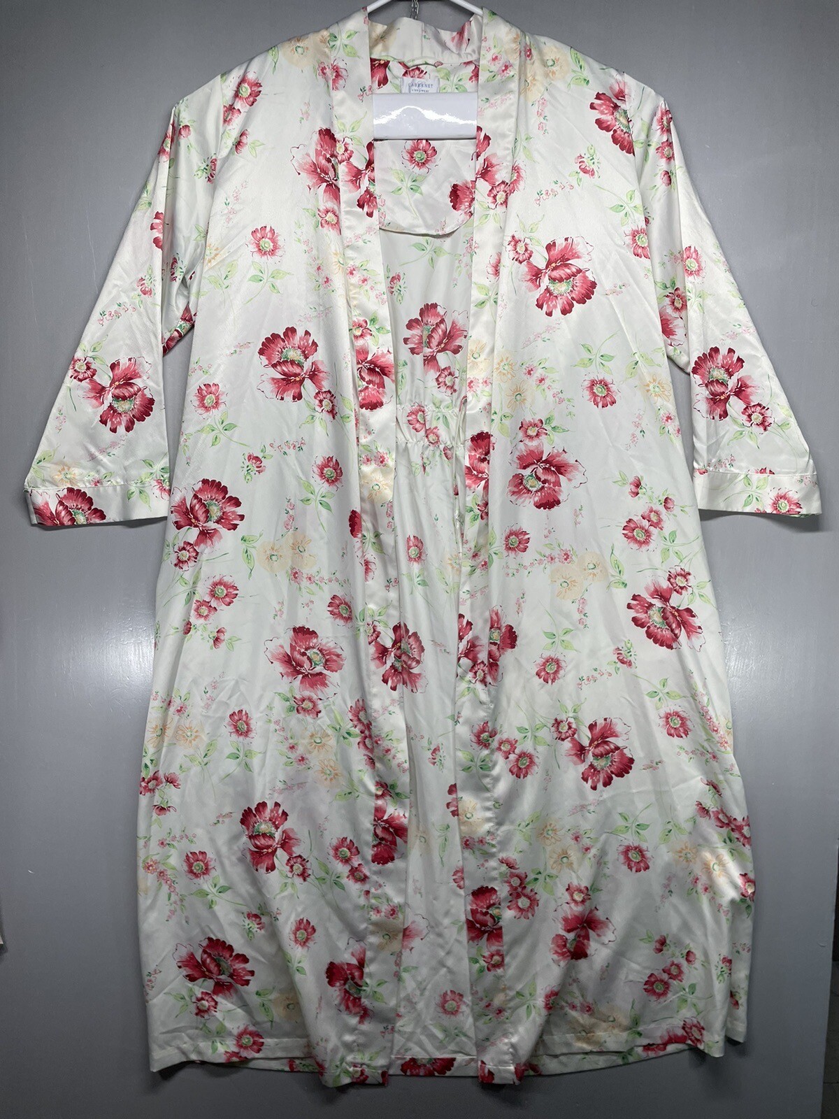 Sleepwear White Red Floral Women's Belted Long Robe Size L Large eBay