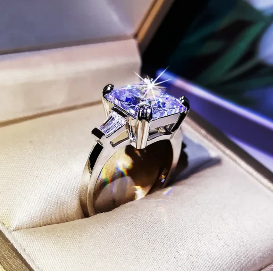 Vintage Square Cut Cubic Zirconia 925 Sterlig Silver Engagement