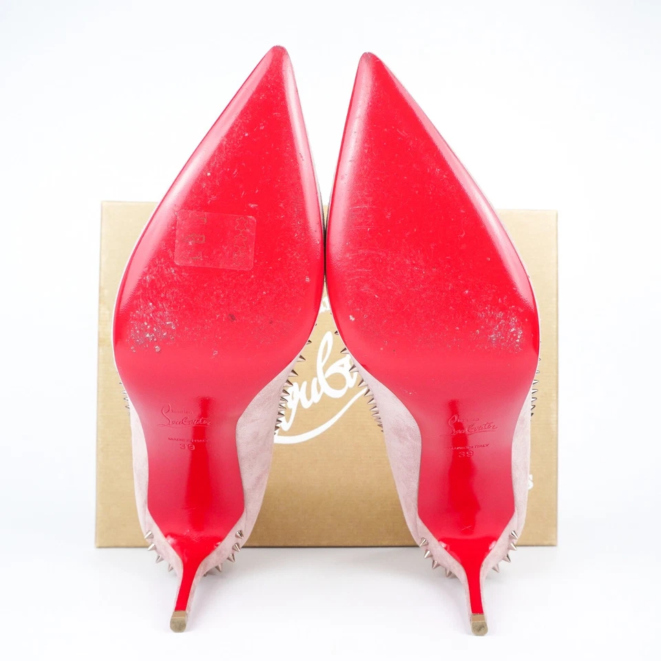 Christian Louboutin tamanho 39 ANJALINA 85 biqueira pontiaguda camurça rosa pontas parte inferior vermelha - Imagem 4 de 4