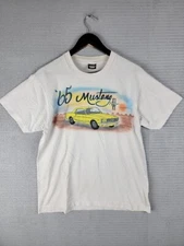 65' Ford Mustang t-shirt size large fits medium faded white sports car classic