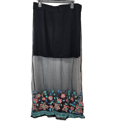 Crazy Train Size XXL Embroidered Mesh Maxi Skirt Black Boho Country Chic P17