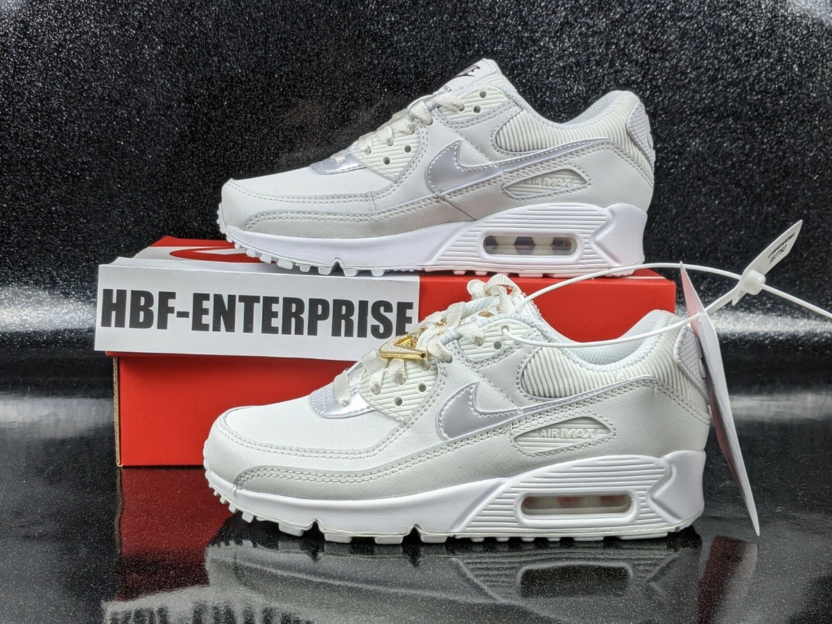 Nike Air Max 90 Swoosh Chain Running Shoes Summit White Gold