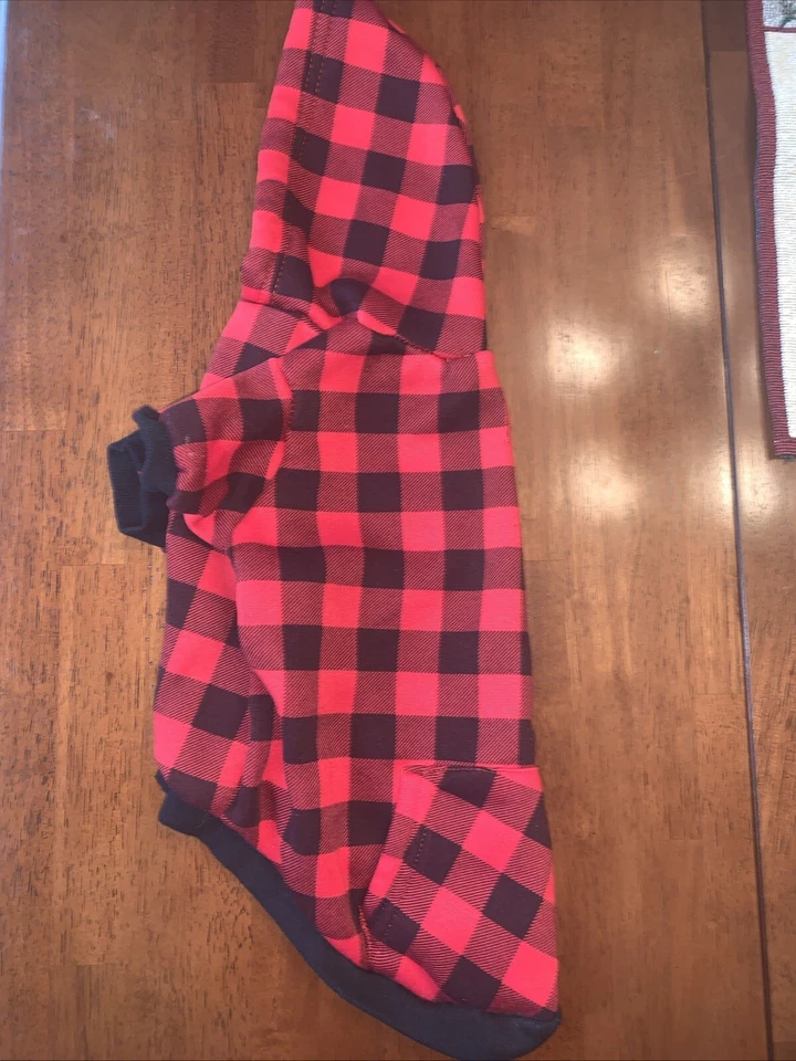 Nueva sudadera con capucha, capucha y bolsillos a cuadros rojos perrito talla mediana Foto 3 de 3