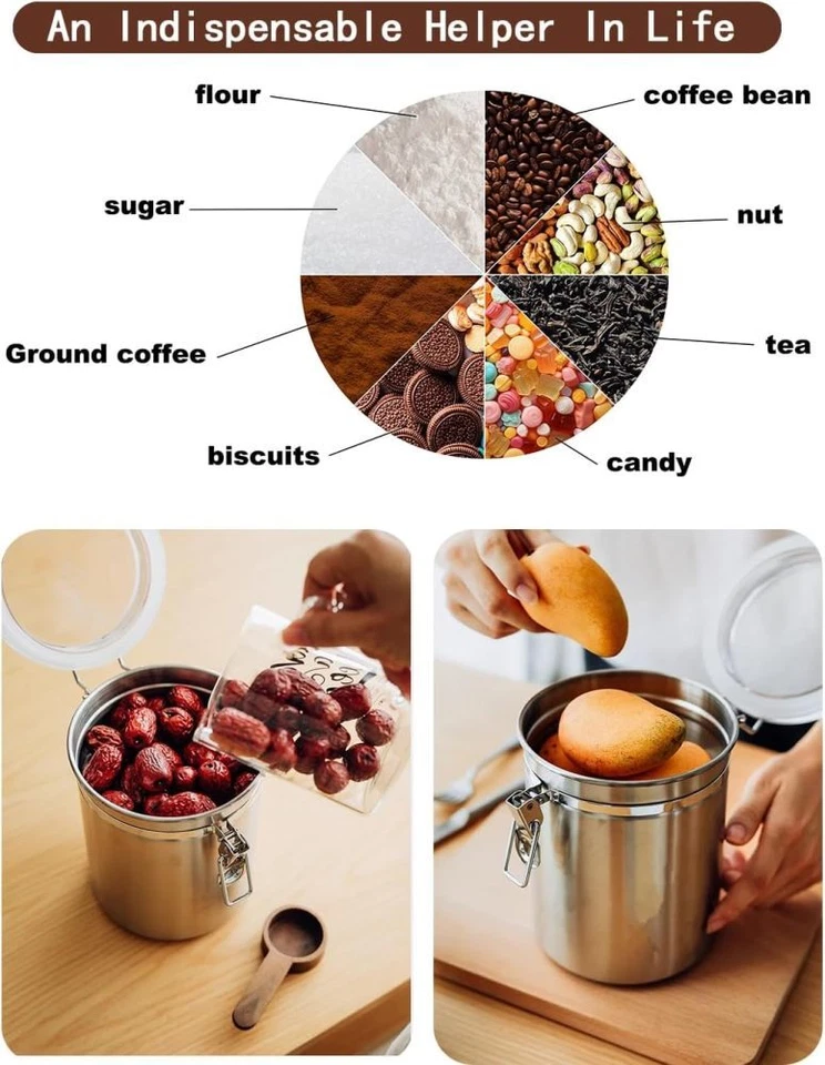 Contenedor hermético de almacenamiento de cocina de acero inoxidable de 1,8 L para café Foto 4 de 4