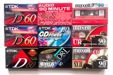 Lot of 9 new vintage MAXELL TDK FUJI Blank Cassette Tapes All Factory Sealed