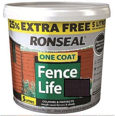Ronseal 5L One Coat Life schnelltrocknend Gartenhaus Zaunfarbe schwarz Eiche