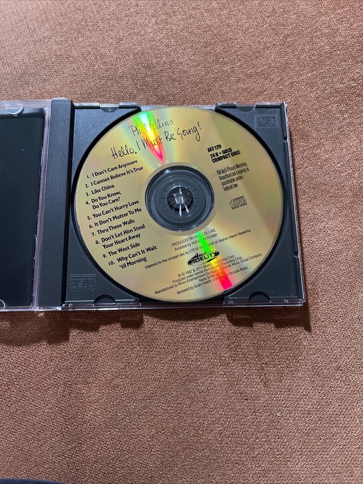 Audio Fidelity Phil Collins Hello, I Must Be Going! AFZ 129 24 Karat Gold  Disc