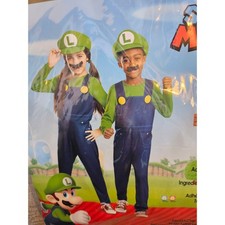 Luigi Child Costume Jumpsuit Hat Mustache Super Mario Halloween Dress Up M 7-8