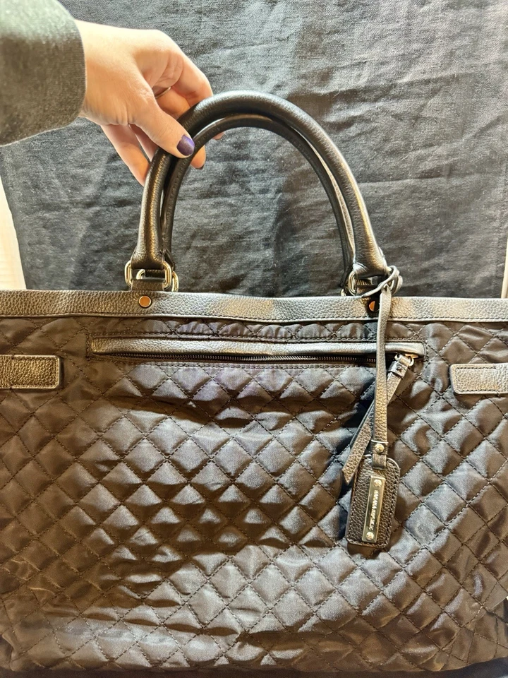 Banana Republic BLACK Oversized Quilted Nylon Leather Weekender Tote Bag Purse  - Image 4 of 4