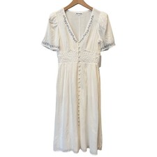 Reformation Kamryn Embroidered Smocked Waist Midi Dress Size 6