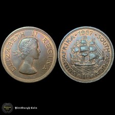 1957 South Africa One Penny Uncirculated RB Example Toned