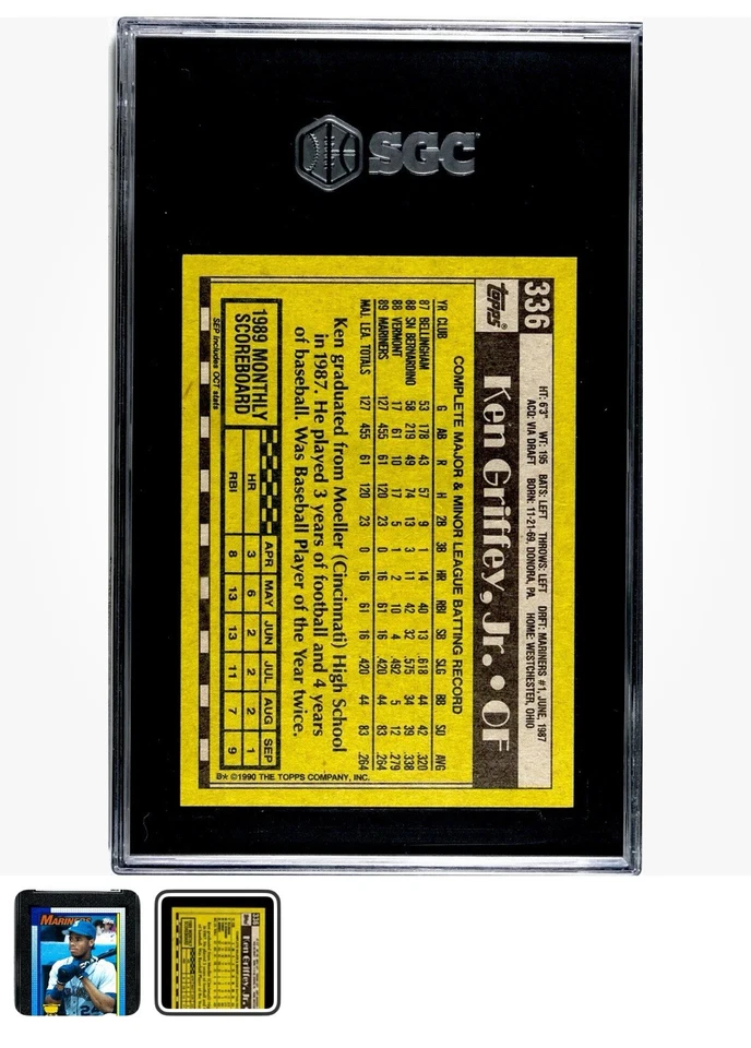 1990 Topps Ken Griffey Jr. #336 SGC 9.5 Gem как новый \ как новый+ - Изображение 3 из 3
