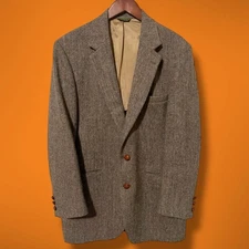 80's Vintage Harris Tweed Tan Scottish Wool Sport Coat Blazer Heritage 42R