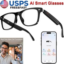 AI Smart Glasses Bluetooth Translation Glasses w/ Speakers Blue Light Protection