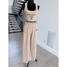 Beige Top with Wide-Leg Pants with pockets Matching Set size M/L
