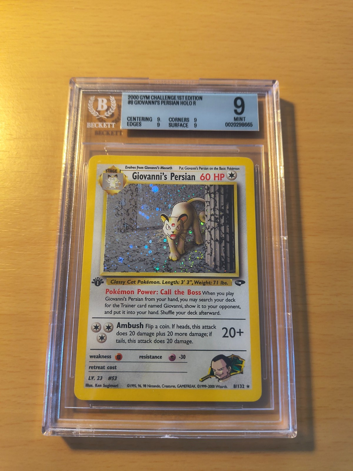 Swirly Pokémon Giovanni's Persian Gym Challenge 1st Ed Holo 8/132 2000 BGS 9