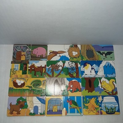 Vintage Wood Puzzle 46pcs Complete Lot Animal Pairs 23 Pairs