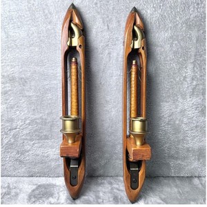 Vintage Wooden Weavers Loom Shuttles Brutalist Wall Candle Sconce Pair Folk Art