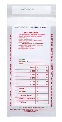100pk Drop Safe Cash Deposit Bag, 4.5x9 Transparent, Tamper Resistant Closure wi